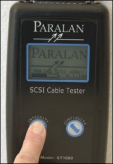 Paralan's ST1000 Hand-Held SCSI Cable Tester checks for continuity, twisted pair integrity, bus type and termination